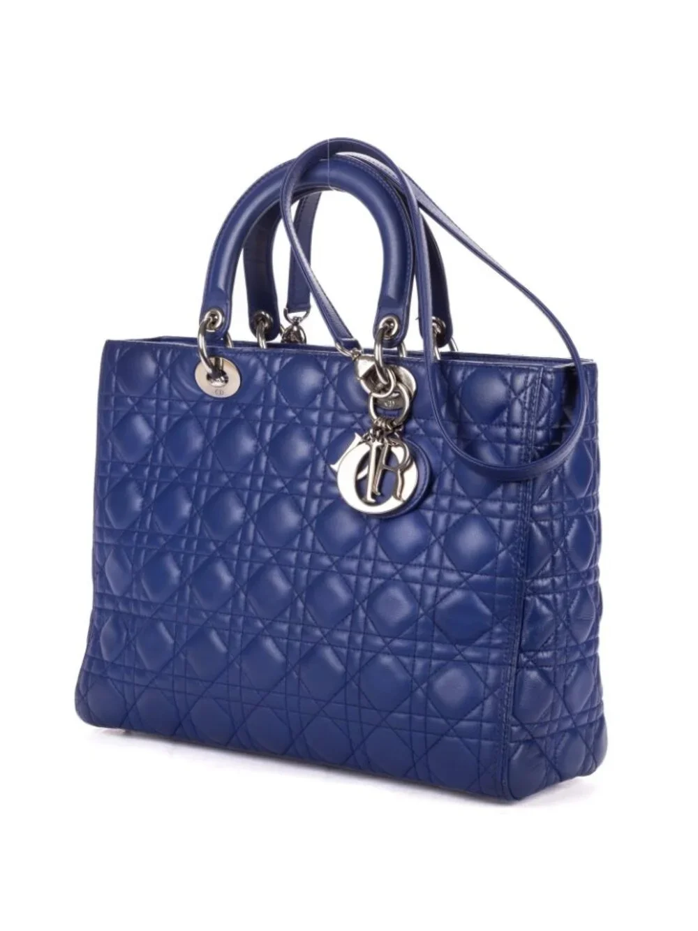 Dior Large Lady Dior Zip Blue Cannage Lambskin Leather Handbag